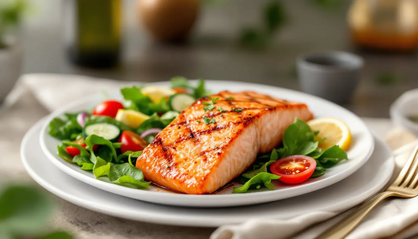 Filé de Salmão e Verduras: Nutrientes que Fortalecem os Ossos e o Corpo.